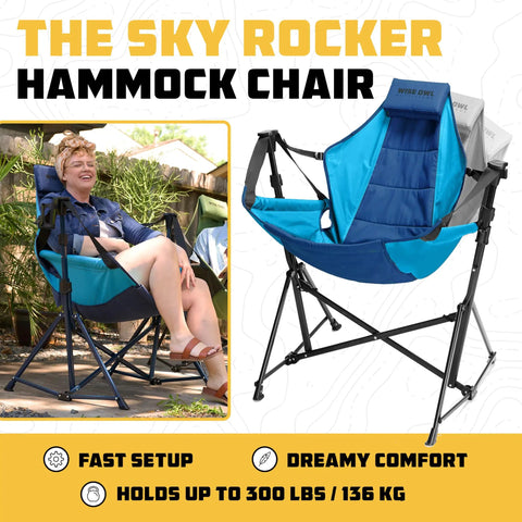 Person relaxing in Cozy Hammock Chair For Adults That Feels Like A Chill Rocking Lounger Portable Folding Camp Chair with Carry Bag