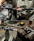52-Piece Jumbo Metric Tap And Die Set For Internal And External Threading M6x0.75 To M24x3.0 in use on industrial machines.
