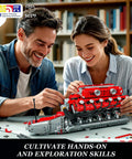 Couple assembling Mould King V12 Engine Model Kit That Runs With Battery And Gearshift, Motorized Car Building Blocks Set