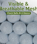 Visible mesh showing golf balls inside Large Capacity Golf Shag Bag With Detachable Aluminum Tube Ball Retriever Holds Up To 90 Balls