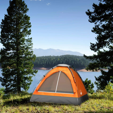 Two Person Camping Tent With Rain Fly And Carry Bag Ultra Lightweight And Compact Outdoor Shelter in forest setting
