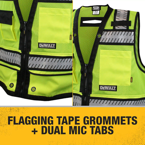 Rock Solid Class 2 High Visibility Surveyor Vest Xl with yellow mesh, dual mic tabs, and reflective stripes.