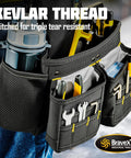 Built Tough Tool Belt Set With Suspenders And Pro Vest Ultra 20 Pouches H Style Apron Pouch For Framers Carpenters Electricians 1200D Ballistic Nylon 800D Oxford Cloth with tools and Kevlar thread stitching.