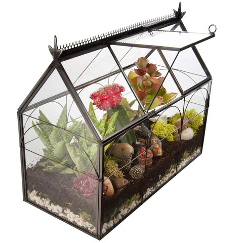 Glass Greenhouse Centerpiece Terrarium For Tabletop Decor With Black Brass Accents, Ideal Wedding Letterbox Display, Space For Succulents Moss And Flowers, Totally Chic Indoor Plant Lover Gift For Spring Home Decor