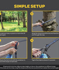 Simple setup guide for Durable Nylon Camping Hammock Chair With 400 Lbs Capacity showing tree strap attachment steps.