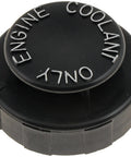 Coolant Reservoir Cap Direct Replacement For Select Vehicles, OEM Style Seal, top view, black plastic cap.
