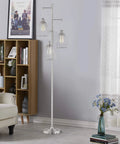 Industrial Rustic Floor Lamp With Three Teardrop Cage Shades Tall Modern Standing Light For Living Room And Home Office Minimalist Chrome Pole Lamp With Edison Style Bulbs Included