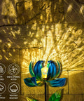 Solar Powered Garden Wind Spinner Light With Blue Lotus Crackle Glass Globe Waterproof LED Outdoor Decor Stake for lawn