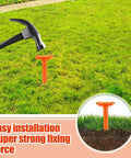 20 Pack 5 Inch Low Profile Survey Markers High Visibility Orange Yard Stakes installed in lawn for easy installation