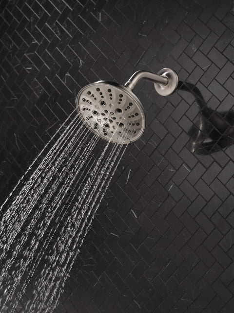 H2Okinetic Rain Shower Head With Five Settings In Stainless Finish Touch Clean Nozzle System for easy wipe clean on full spray mode