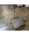 Heavy Duty Roller Top Bench Scale 18 X 18 Inches 500 Lb Capacity NTEP Legal For Trade with digital display and rollers.