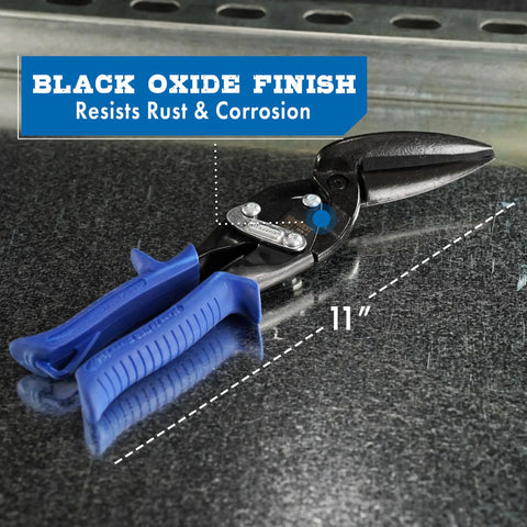 Power Cutters Long Cut Snips For Straight And Wide Curve Cuts, Offset Aviation Tinner Shears, GlideTech 2.375 inch blades