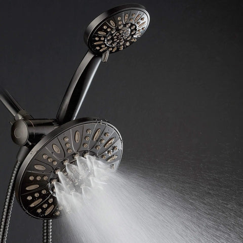 Oil Rubbed Bronze 7 Inch Premium High Pressure 3 Way Rainfall Shower Head Combo With 72 Inch Hose Six Settings in use