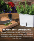 Fresh Herb Keeper For The Fridge With Flip And Slide Lid Acrylic Storage For Herbs And Veggies That Stay Crisp Up To 10 Days Easy Vented Herb Saver For Organizing Your Fridge on a wooden table with herbs