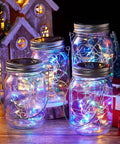 Solar Mason Jar Lantern Lights With Jar Lid 30 LED Fairy String Lights On 9.84 Ft Copper Wire 20 Hangers Waterproof Outdoor Lantern Set
