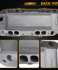 Chevy Big Block Air Gap Aluminum Intake Manifold Dual Plane For 1966-2000 BBC V8 Engines, back and detail view