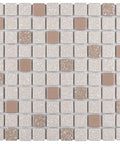 Beige Porcelain Tile 12x12 Crystalline Square Mosaic For Floor And Wall Mesh Mounted Glazed With Mixed Texture And Subtle Color Variation