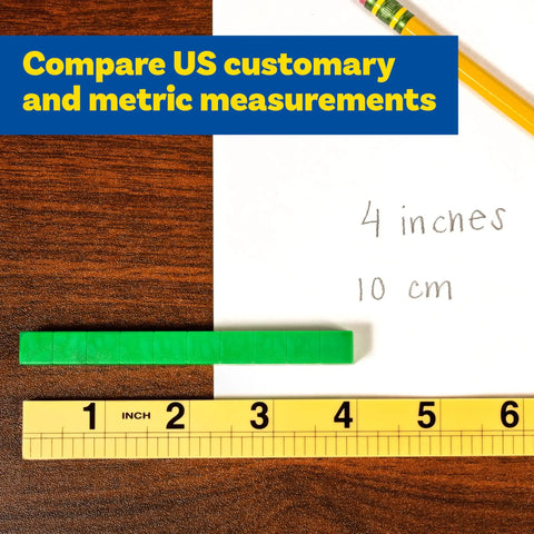 Folding Meter Stick With Inches, Centimeters, Millimeters And Meters For Quick Imperial And Metric Measurements on wood table