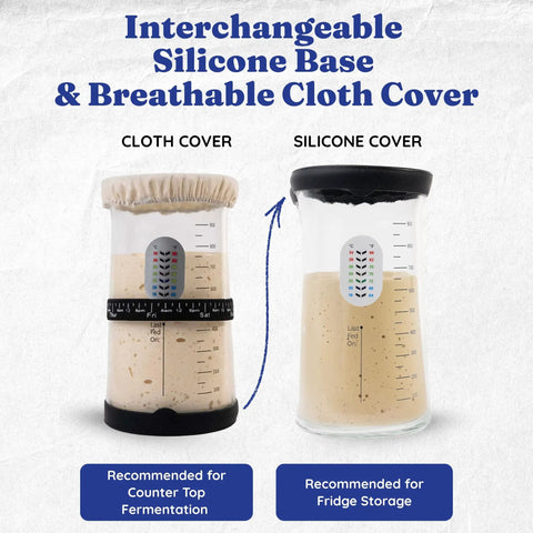 Sourdough Starter Kit With 37 Oz Wide Mouth Glass Jar For Bread Making Feeding Band With Time Markers Cloth Cover Spatula And Thermometer
