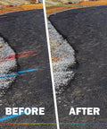 Before and after image showing driveway with Stripe Renew Asphalt Coating For Driveways And Parking Lots, Jet Black Renewal.