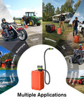 Real Deal 3.2 Gpm Fuel Transfer Pump With Smart Auto Stop Nozzle And Heavy Duty Leak Resistant Housing For Smooth Gas Line Work Without The Drip Mess Daily displayed with multiple applications including cars and generators.