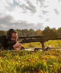 Shooter using Pivot Bipod 6 to 9 Inch Adjustable Notched Legs Slim Folding Design for Easy Transport, Rifle Stability, and Precision Target Shooting