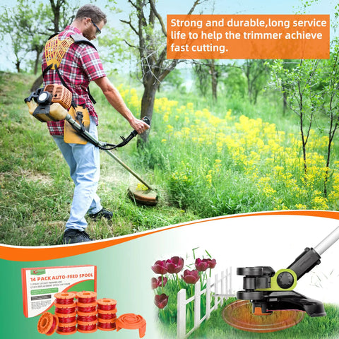 Worx Compatible Trimmer Spool Line Kit, 14 Pack 0.065 Inch Edger Spools Replacement For Weed Eater String Trimmers, Fits WG Series Models