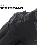 Close-up of Covert Pursuit D5 Cut Resistant Work Gloves with Armortex layer, showing cut-resistant material and logo details.