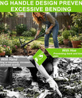 Forged Adze Pick And Mattock With 36 Inch Fiberglass Handle used for digging in a garden, showing ergonomic design benefits.
