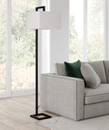 68 Inch Tall Floor Lamp With White Fabric Drum Shade In Blackened Bronze Finish Delivers Cozy Ambient Lighting For Relaxing Evenings