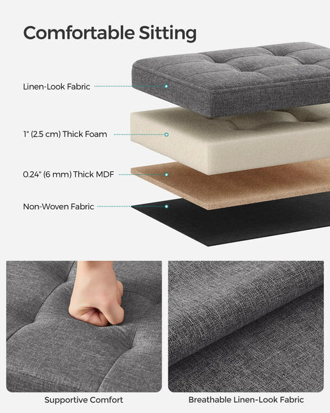 Mazie Folding Storage Ottoman Foot Rest Stool With Quick Foldaway Design, layered cushion structure, Dark Gray