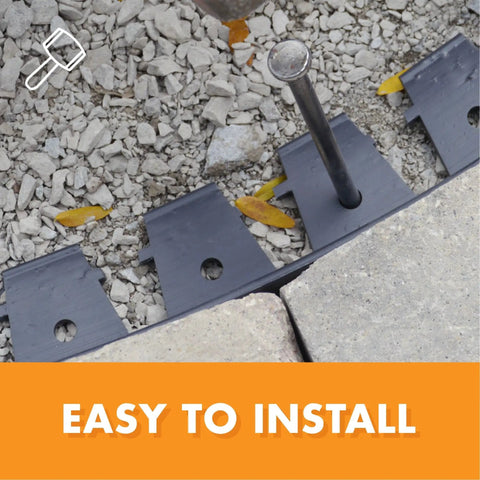 Close-up of Snip To Flex Paver Edging Kit for DIY Landscaping in use with gravel and paver, showcasing easy installation.