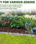 Faux Stone Look Landscape Edging Border 17Ft Long, 2.75In Tall Garden Border defining flower bed with various plants, gray.