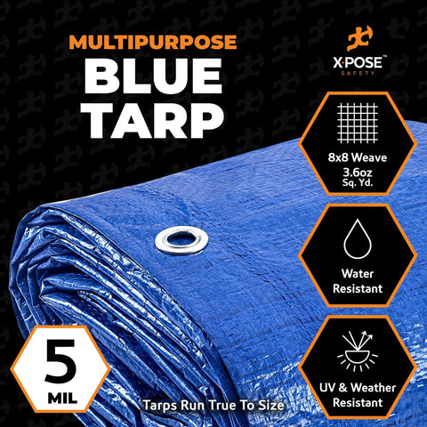 Blue Poly Tarp 30 by 60 Feet Heavy Duty Waterproof Multipurpose Cover with 5 Mil Polyethylene and 8x8 Weave Detail