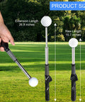 Retractable Golf Swing Trainer For Righty Players With Two Alignment Sticks Training Aid shown with extension and raw length.