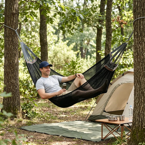 Outdoor Camping Hammock With Tree Straps And Carry Bag Ultra Lightweight And Portable Breathable Mesh Anti Roll Design