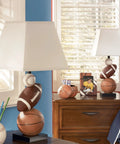 Sports Fan Youth Table Lamp 24 Inch Baseball And Football Athletic Desk Lamp In Brown And Orange, Sturdy Polyresin Base, Perfect Nightstand Light For Kids Bedroom And Study, angled view