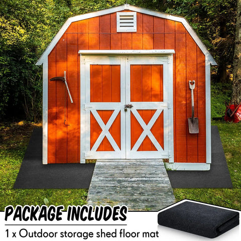 Outdoor Shed Floor Mat 6 By 8.2 Ft Waterproof Nonslip Rug installed outside red shed