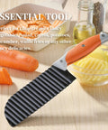 Front view of VITUER crinkle cutter with orange ergonomic handle and black ribbed blade for slicing vegetables.