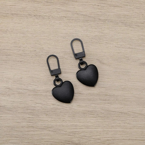 Two Piece Black Heart Shaped Zipper Pull Replacement Kit For Luggage Backpacks Jackets Coats Boots And Clothing Durable Metal Zipper Pulls