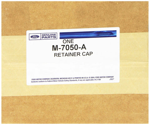 Front label on Ford Genuine Parts packaging reading One M-7050-A Retainer Cap.