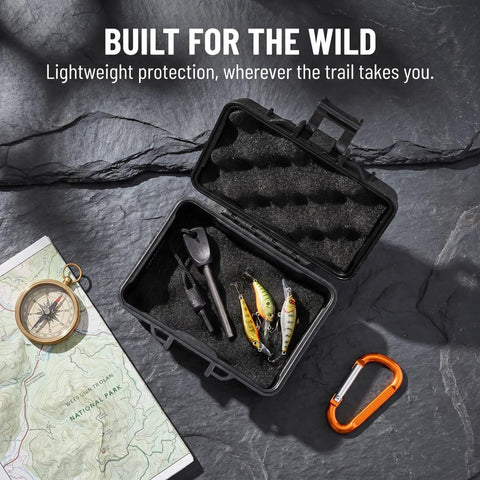Slick Portable Plastic Toolbox Organizer With Molded Foam Inserts For Camera Gear And Hefty Hard Shell Carry Case with fishing gear inside.