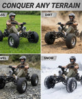 72V Electric Off Road Go Kart 3000W Brushless Motor Peak 10.8kW Top Speed 62 MPH For Real Dirt Ripping Fun 37 Mile Range Shaft Drive Dual Hydraulic Rear Discs 19x7x8 Tires For Teens And Adults on four terrains: grass, dirt, gravel, snow