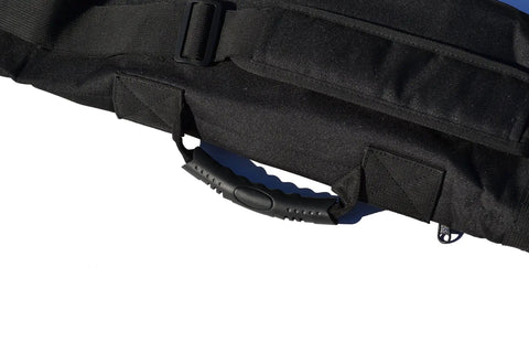 Close-up of handle on 50 Inch Dojo Sword Carrying Bag For Katana Iaito Bokken Shinai, Rugged Heavy Duty Travel Case with dual compartments.