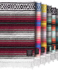 Authentic Handmade Falsa Baja Blanket Soft And Lightweight Mexican Throw for yoga, beach, camping; colorful striped 70x50 cherry variety