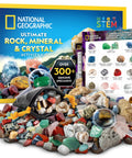Rock Collection Kit For Kids With 300 Plus Real Gemstones Crystals And Minerals Includes Two Geodes To Crack Open Hands On Science Gear box, rocks, and guide.
