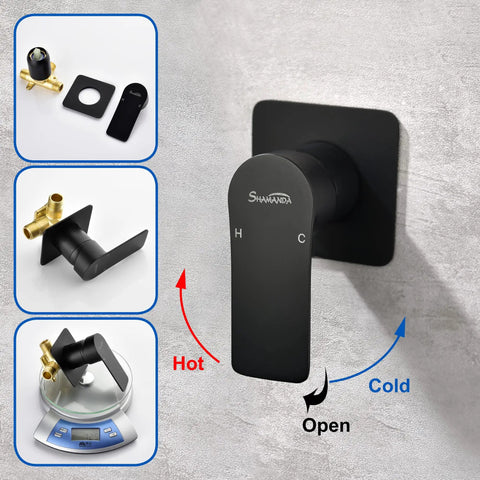 Wall Mount Bathtub Filler Faucet With Waterfall Flow, Roman Tub Filler, matte black panel, brass components, temperature controls