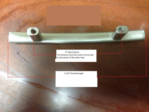 25 Pack Satin Nickel Subtle Arch Cabinet Pull Handle With 5-1/4 Inch Overall Length 7/16 Inch Width 1 Inch Projection And 3 Inch Hole Centers Includes Mounting Screws Ideal For Kitchen And Bathroom Cabinets on wooden surface with annotations
