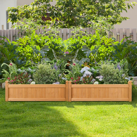 Two Pack 46 Inch Raised Garden Bed Kit Wooden Rectangular Planter For Outdoor Yard And Greenhouse Low Maintenance And Perfect For Vegetables Flowers And Herbs Light Brown Finish Durable Fir Wood