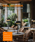 Infrared Patio Tabletop Heater With Tip Over Protection IP44 Waterproof 1500W Outdoor Heater in a cafe setting